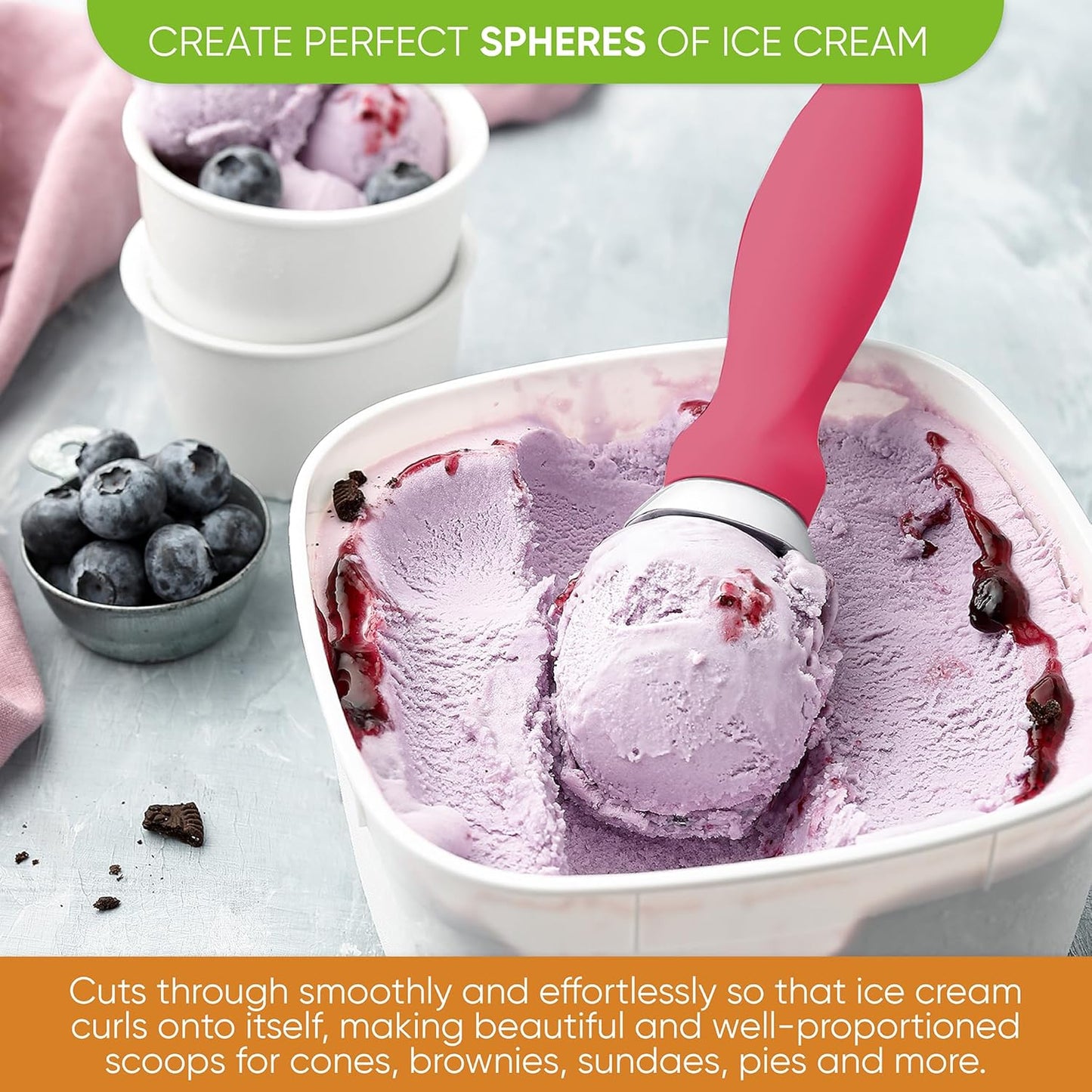 Spring Chef Heavy Duty Ice Cream Scoop with Comfortable Handle - Professional Ice Cream Scooper for Gelato, Sorbet, Cookie Dough, Melon, Frozen Yogurt - Dishwasher Safe Metal Kitchen Tool - Black