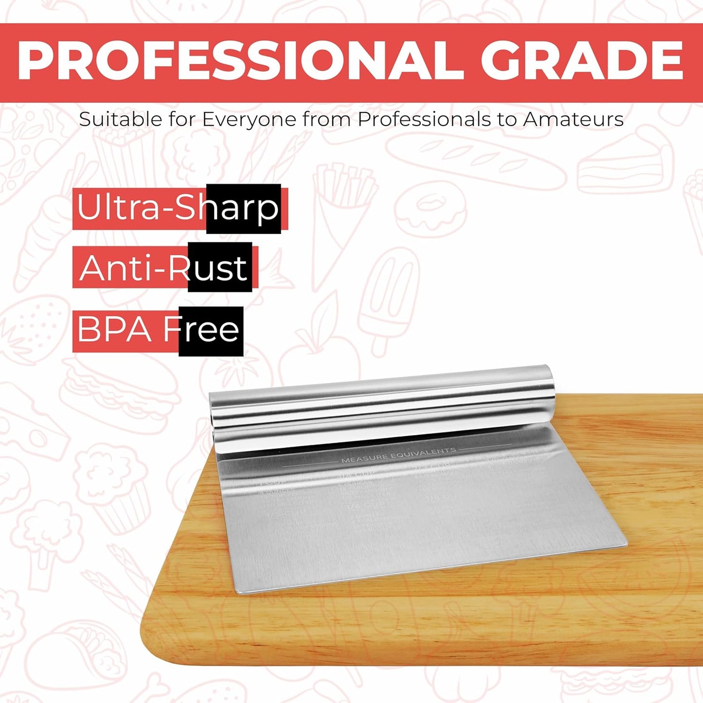 Plastic Bench Scraper for Baking - 2 White Bowl Scraper - Flexible Food Safe Dough Scraper Multipurpose Good Grip Curved and Flat Edge Dough Cutter - Essential Pan Scraper for Kitchen Use - RamPro