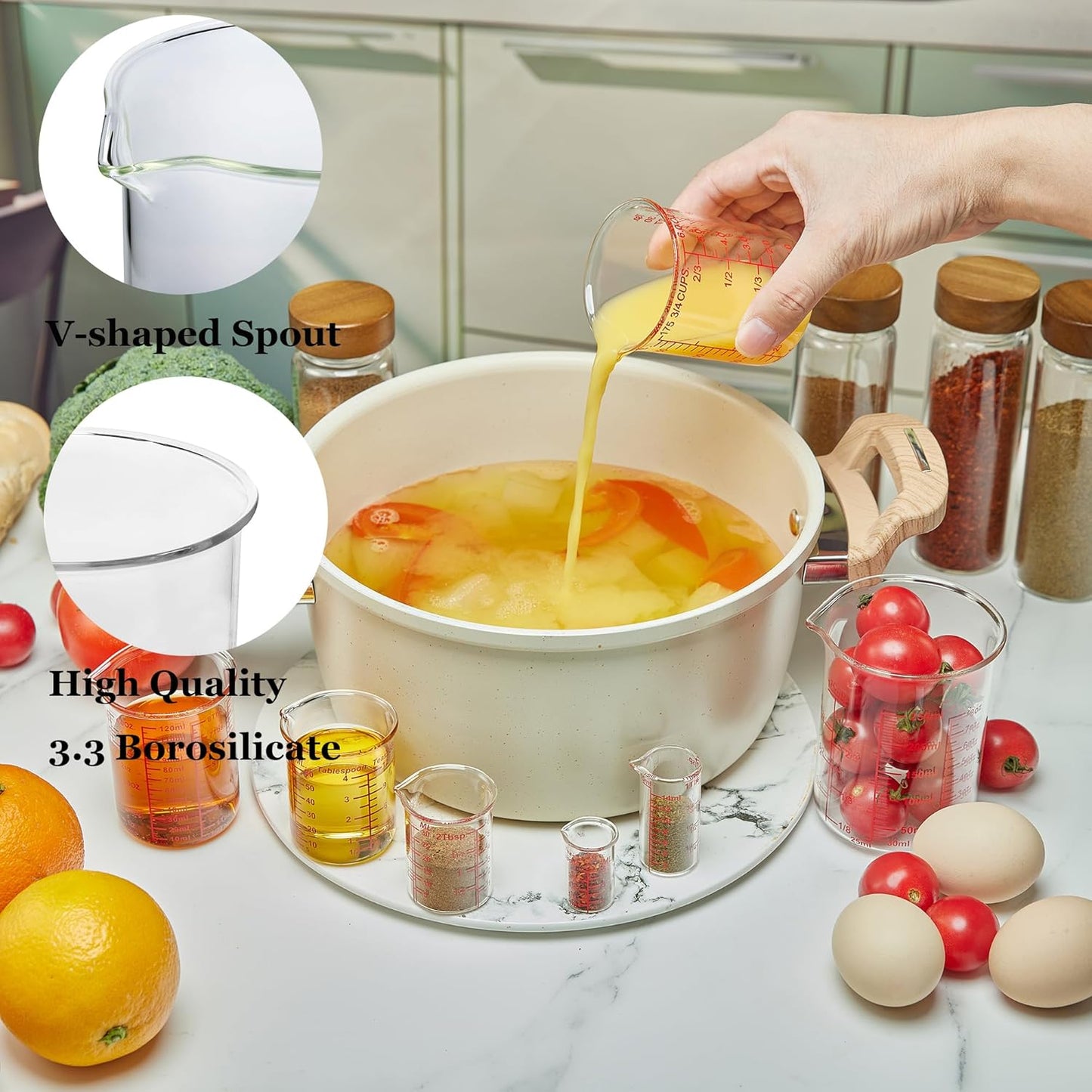 High Borosilicate Glass Measuring Cup-V-Shaped Spout，Glass Measuring Beaker for Kitchen or Restaurant, Easy to Read, 60 ML (2 Oz)-Pack of 2