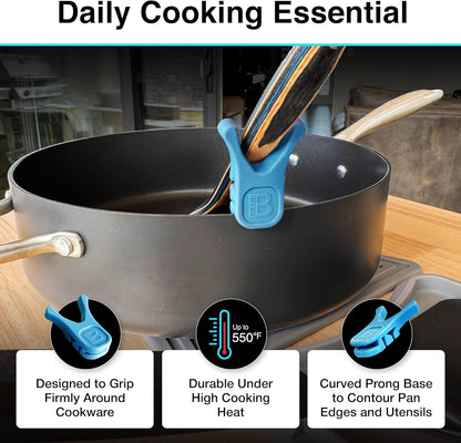 Nottaslip Utensil Prong Pot Spoon Holder - Premium Silicone Spoon Rest - Heat-Resistant to 550°F, BPA-Free, Dishwasher Safe Utensil Pot Clip, Fits Most Pots & Pans - Non-Slip Silicone - 2PK, Black