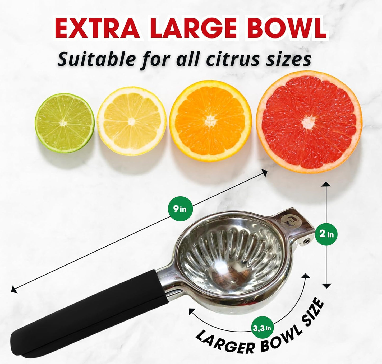 Handheld Lemon Squeezer Stainless Steel – Lemon Juicer, Lime Squeezer With Large Bowl Size & Non-Slip Handles – Citrus Squeezer for Holiday Cooking & Christmas Dinner, New Year Cocktails