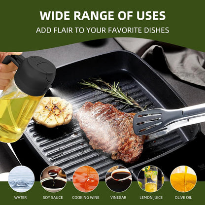 PLAPITATE Oil Dispenser for Kitchen, 2 in 1 Olive Oil Sprayer, Olive Oil Dispenser Spray Bottle with Brush, Oil Sprayer for Cooking for Air Fryer, Barbecue, Salad 16oz/470ml (Black)