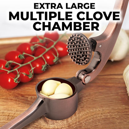 Zulay Kitchen Premium Garlic Press Set - Rust Proof Professional Garlic Mincer Tool - Easy-Squeeze, Easy-Clean with Soft, Ergonomic Handle - Silicone Garlic Peeler & Brush (Silver)