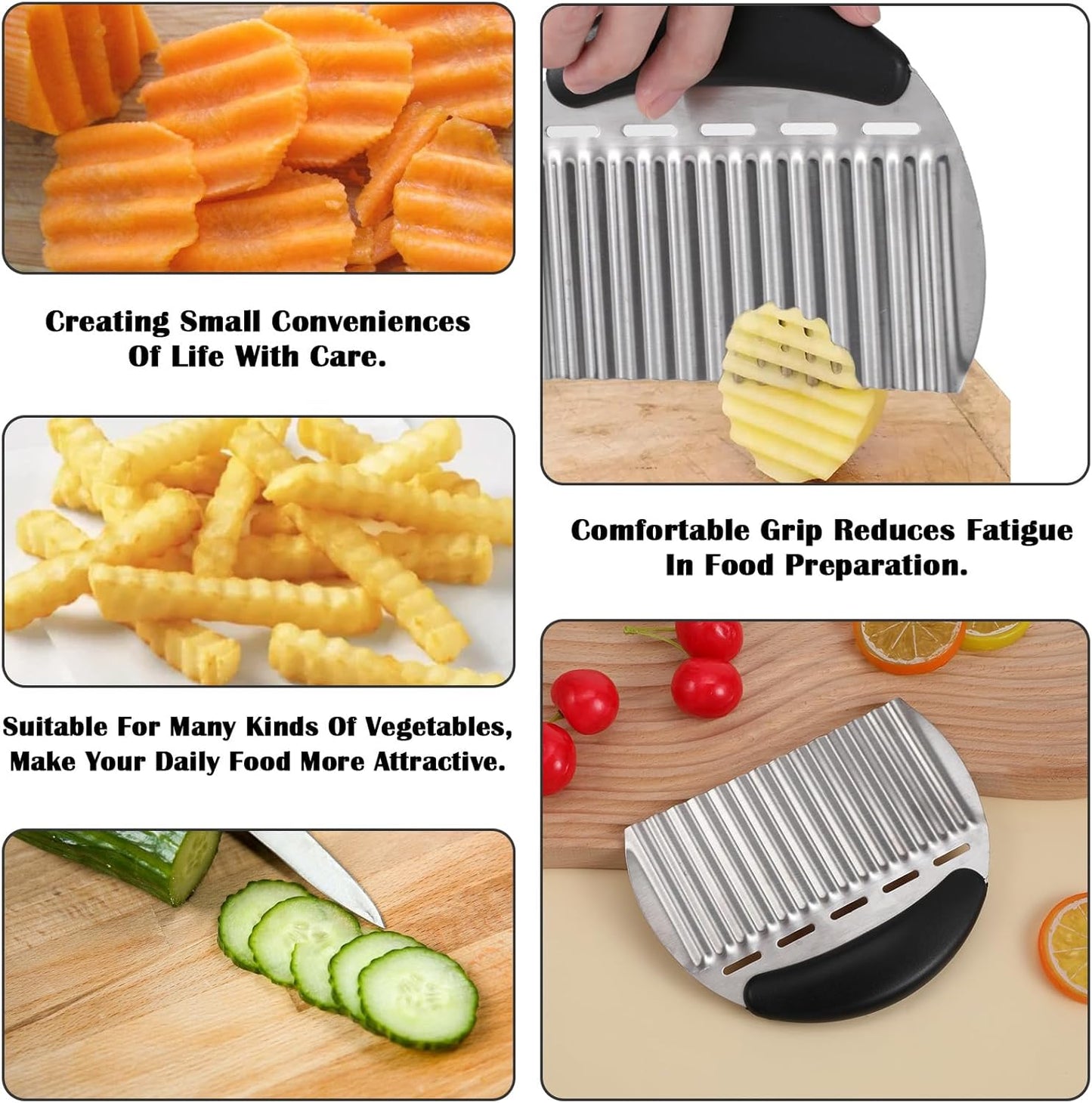2 Pcs Fancy Crinkle Cut Slicer For Carrots Heavy Duty Stainless Steel Wavy Chopper, Large Wave Slicer For Potatoes, Carrots, And Veggies, Stainless Steel Vegetable Crinkle Cutting Tool Black Green