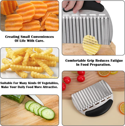 2 Pcs Fancy Crinkle Cut Slicer For Carrots Heavy Duty Stainless Steel Wavy Chopper, Large Wave Slicer For Potatoes, Carrots, And Veggies, Stainless Steel Vegetable Crinkle Cutting Tool Black Green