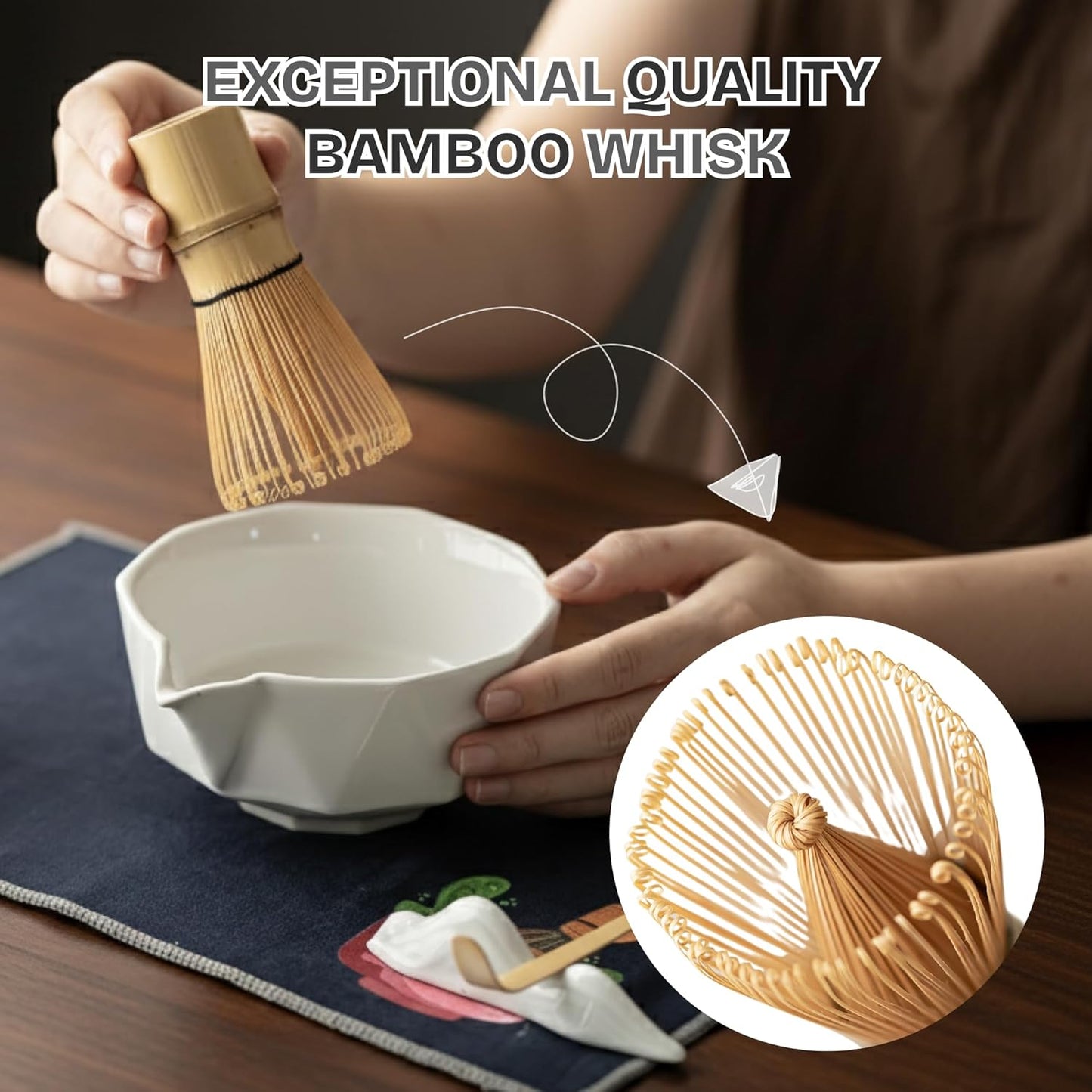 8-Piece Matcha Whisk Set with Bowl, Bamboo Matcha Whisk, Whisk Holder, Scoop & Sifter, Traditional Matcha Kit for Ceremonial Matcha Tea & Lattes, Green