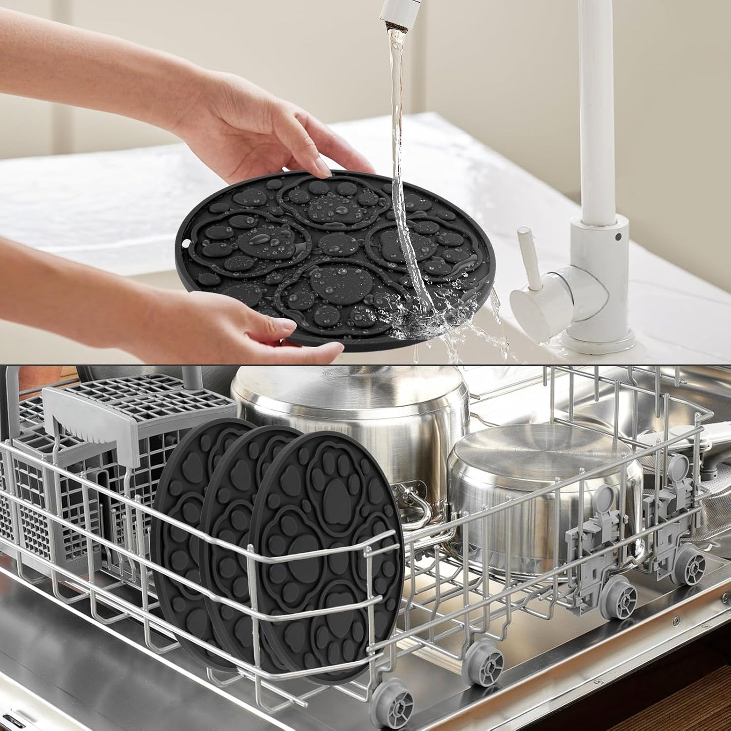 7 Inch Silicone Trivet Mats Set for Hot Dishes, 3 Pack Grey Non-Slip Heat Resistant Hot Pads Holders for Kitchen, Counter, Table - Anti Stain Plate Mats for Hot Pots and Pans
