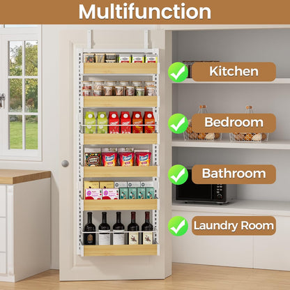 POKIPO 8 Tier Over The Door Pantry Organizer, 2 IN 1 Wall Mount or Hanging Spice Rack Seasoning Shelves with Adjustable Basket, Back of Door Organizer and Storage for Kitchen Cabinet and Room Closet
