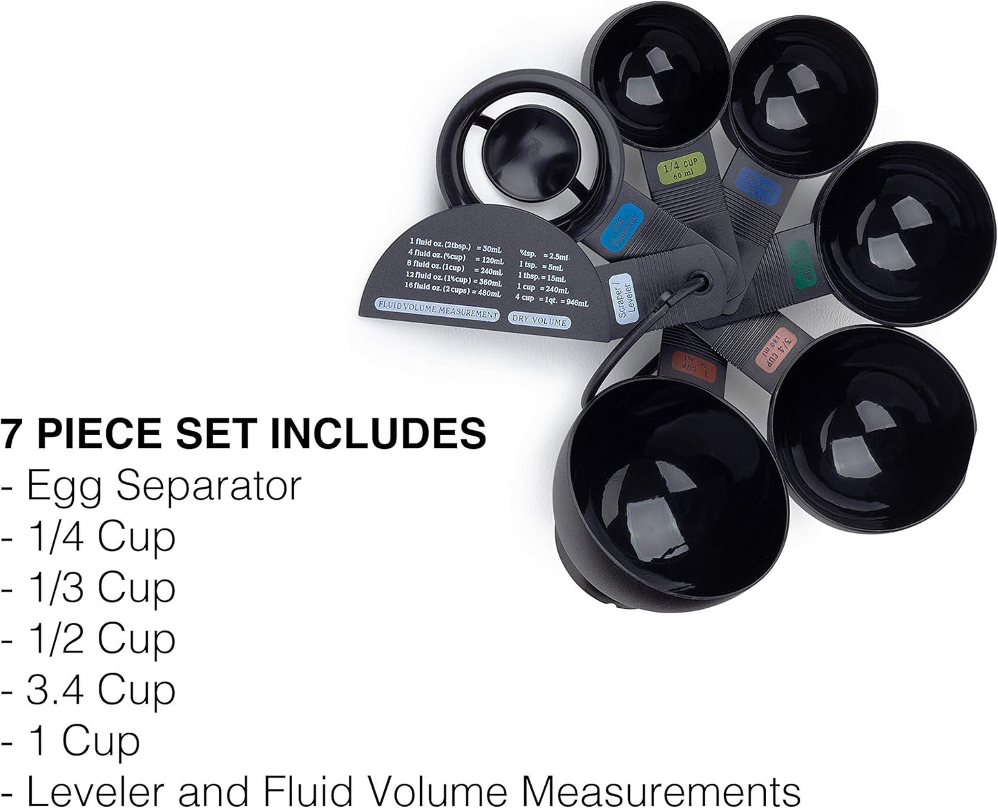 Fox Run Measuring Set, 6 Piece Plastic Measuring Spoon Set, Black, 1/4 TSP to 1 TBL