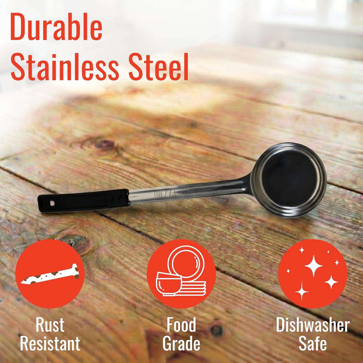 8 Ounce Solid Stainless Steel Portion Control Ladle Spoon for Measuring and Serving; Commercial Grade Serving Scoops [Pack of 2]