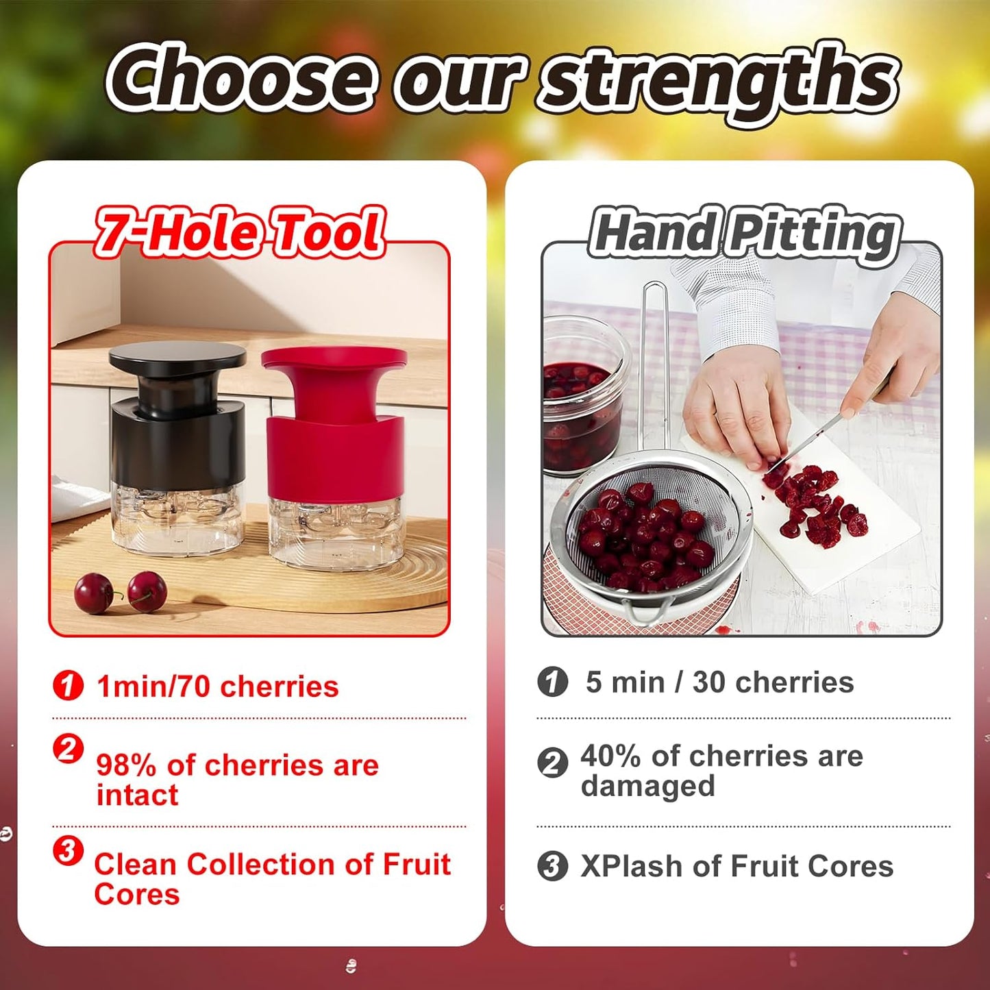 Cherry Pitter Multiple, Quick Release Multi Cherries Stoner Pitter 7-in-1, Push Button Cherr'y Core Pit'ter Tool with Splatter Protector, Pit Seed Remover for Making Jam Cherry Dishes