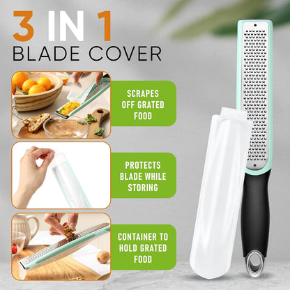 Spring Chef Premium Lemon Zester Grater with Handle - Fruits, Garlic, Chocolate, Nutmeg, Ginger Grater - Heavy Duty Kitchen Tool - Stainless Steel Citrus Zester with Blade Cover - Fine Shred, Black