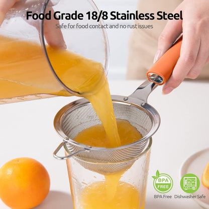 18/8 Stainless Steel Mesh Strainer: U-Taste 5.5 Inch Kitchen Fine Mesh Sieve Food Colander with Riveted Sturdy Silicone Handle and 30 Mesh Hole for Straining Flour, Pasta, Fruit, Quinoa(Aqua Sky)