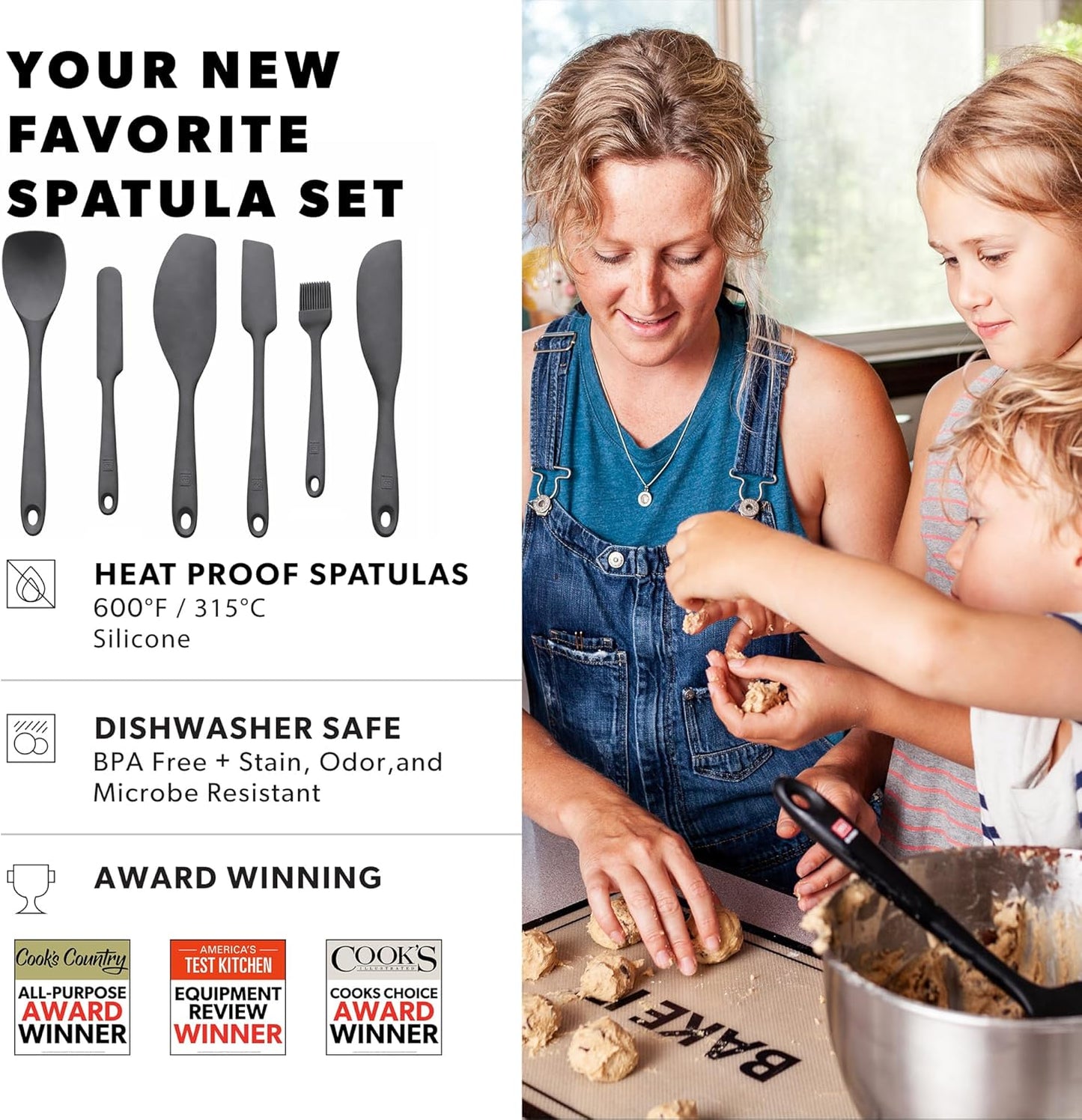 All New DI ORO 6-Piece Silicone Spatula Set - Rubber Kitchen Utensils for Baking, Cooking & Mixing - Heat-Resistant 600°F BPA Free Spatulas for Nonstick Cookware - Dishwasher Safe (Black)
