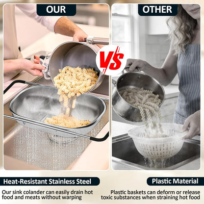 4-1 Colander with Bowl Set - Pasta Strainer - Colander for Kitchen - Strainers and Colanders Rice Strainer Fruit Cleaner Veggie Wash Sink Strainer Kitchen Essentials - Black