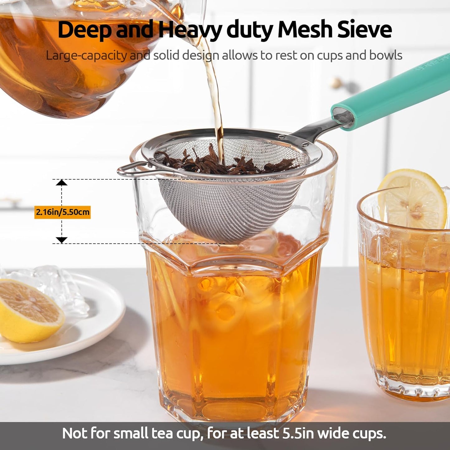 U-Taste Medium Fine Mesh Strainer: 18/8 Stainless Steel 4.73in 30 Mesh Kitchen Food Sieve with Sturdy Riveted Silicone Handle, Heavy Duty Deep Handheld Metal Colander for Rice, Quinoa, Flour (Black)