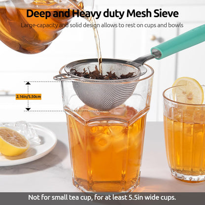 U-Taste Medium Fine Mesh Strainer: 18/8 Stainless Steel 4.73in 30 Mesh Kitchen Food Sieve with Sturdy Riveted Silicone Handle, Heavy Duty Deep Handheld Metal Colander for Rice, Quinoa, Flour (Black)