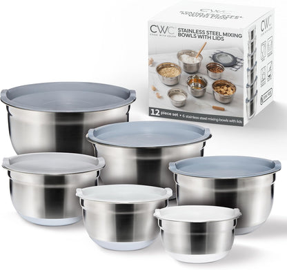 COOK WITH COLOR Stainless Steel Mixing Bowls Set with Lids - Nesting Bowls with Non-Slip Bottom, Silver, 14 Pieces