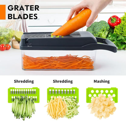 Vegetable Chopper 16-in-1 Pro Onion & Food Slicer Dicer Veggie Cutter with 11 Blades & Container Kitchen Utensil Set for Cooking & Meal Prep Useful Gadget for New Homeowners