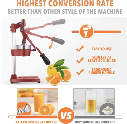 Commercial Heavy Duty Cast Iron Hand Press Manual Orange Citrus Lemon Lime Grapefruit Pomegranate Fruit Juice Squeezer Machine with Stainless Steel Cup