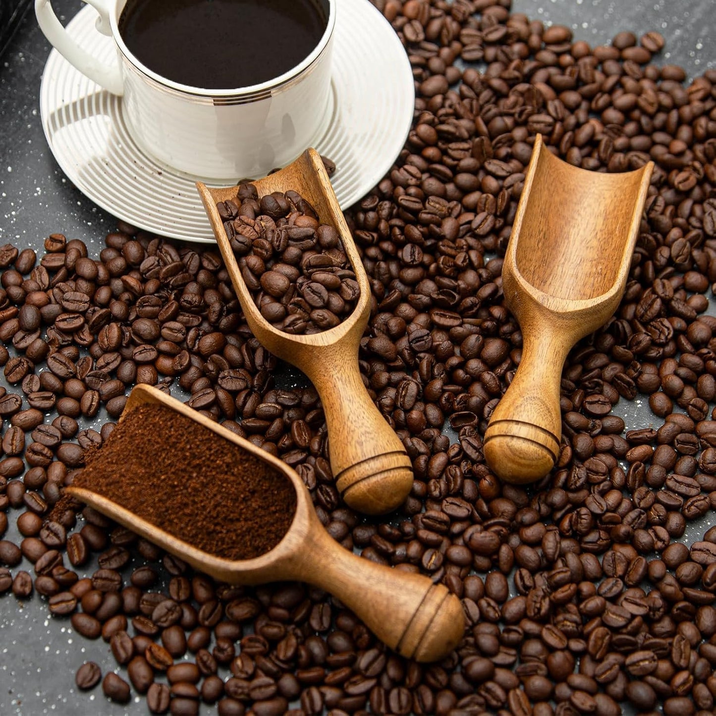 Wooden Scoops for Canisters 2PCS Wooden Scoop for Jars Acacia Small Measuring Spoons for Ground Coffee Scoops Shovel Mini Kitchen Scooper for Tea Powder Bath Salt Laundry Detergent Shove- Multipurpose