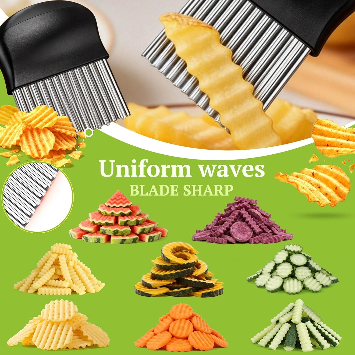 JAYVAR Crinkle Cutter, French Fry Cutter for Potatoes Stainless Steel Potato Carrot Chip Vegetable Crinkle Wavy Slicer