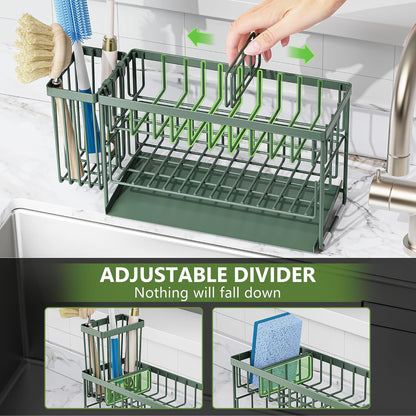 Cisily 2-Tier Kitchen Sink Caddy Organzier Rack with Flexible Dish Brush Holder, Sponge Holder for Kitchen Sink Countertop Organization Storage,Home Decor Accessories Essentials Stainless Steel