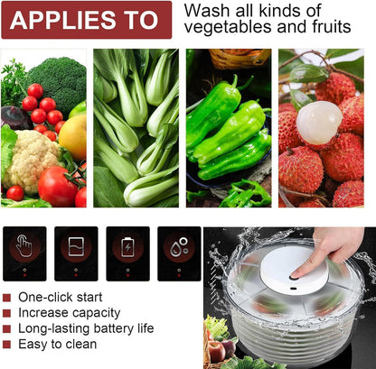 Electric Salad Spinner, 4L Wireless USB Salad Spinner Dehydrator for Fruit Vegetables, Large Capacity Salad Vegetable Dryer, Quick Drainage Electric Mixer White