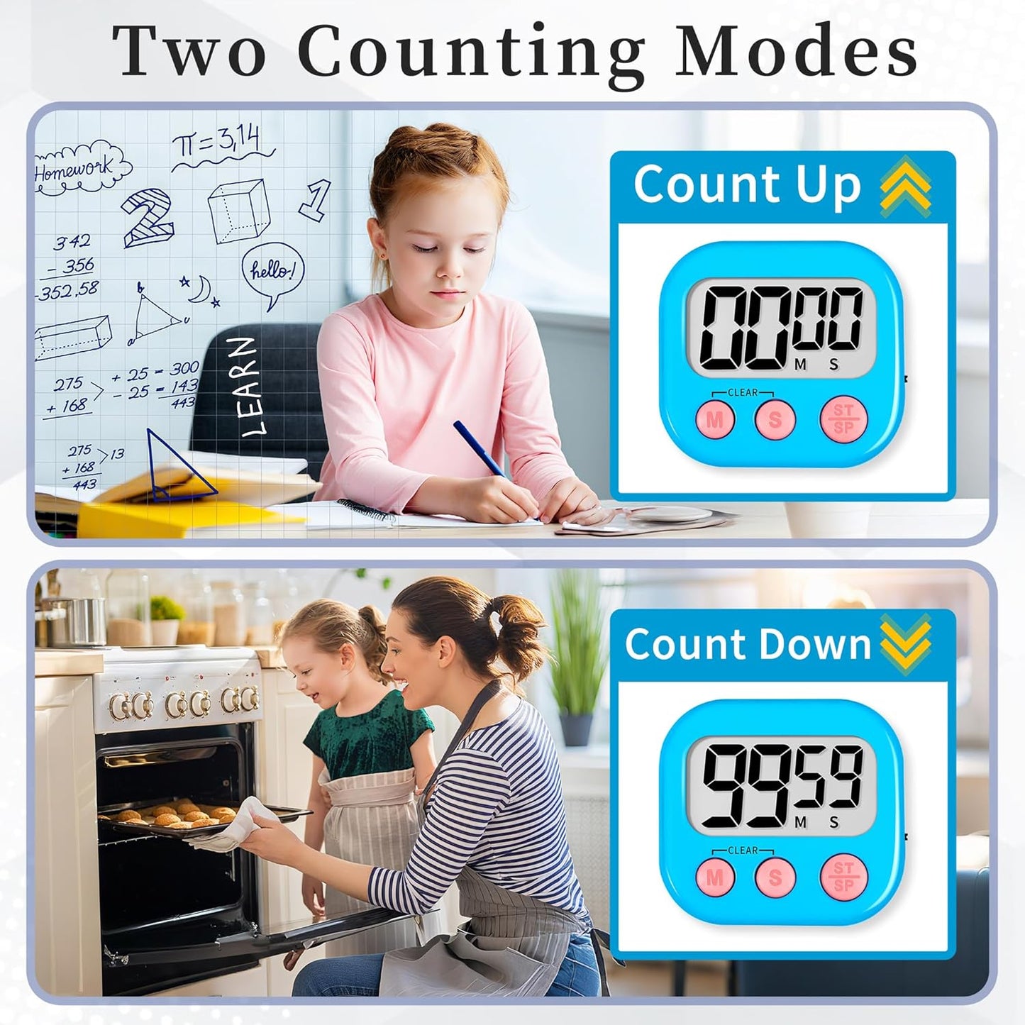 ZILLEEN 6 Pack Kitchen Timers for Cooking Digital Classroom Timers for Kids Teachers Blue Green Purple