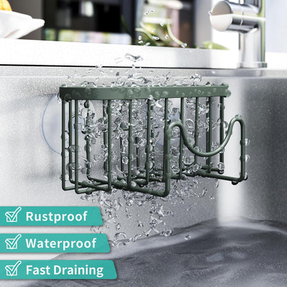 HapiRm Multifunctional Sponge Holder with Unique M-Shaped, 2 Installation Methods Kitchen Sink Caddy Organizer, Rustproof Stainless Steel Kitchen Organizers and Storage Essentials - Black