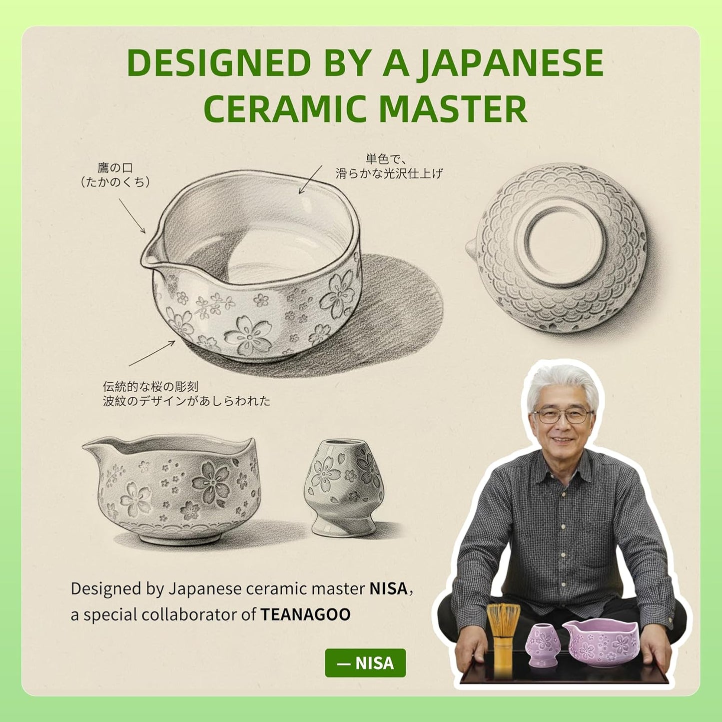 TEANAGOO Matcha Whisk Set,7 Pcs Matcha Start Set Lt.Grey,Matcha Kit for Ceremony,Matcha Tea Set with Whisk and Bowl with All Accessories,Gift for Friend/Family