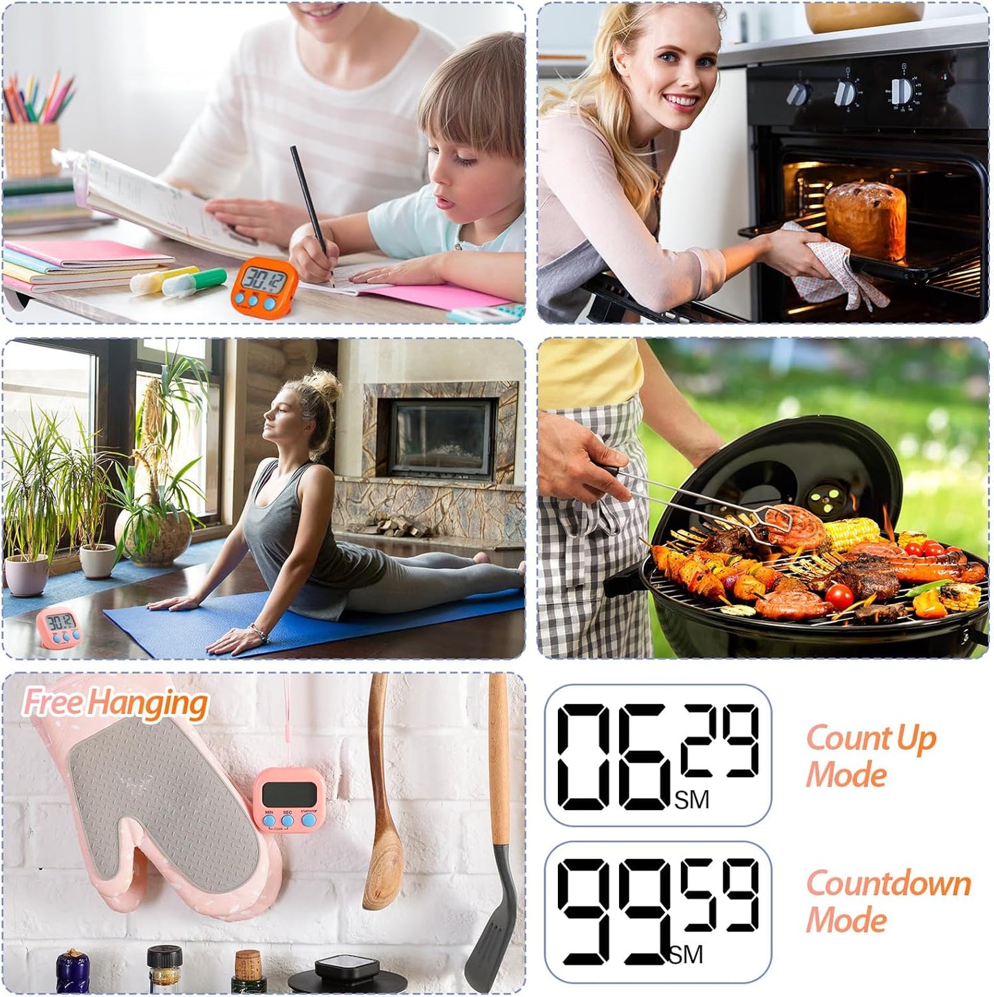 Weewooday 24 Pcs Digital Kitchen Timer Magnetic Timer Bulk On/Off Switch Minute Second Count up Countdown Loud Alarm for Exercise Cook Baking (Black,White)