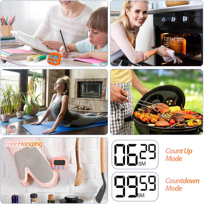 Weewooday 24 Pcs Digital Kitchen Timer Magnetic Timer Bulk On/Off Switch Minute Second Count up Countdown Loud Alarm for Exercise Cook Baking (Black,White)