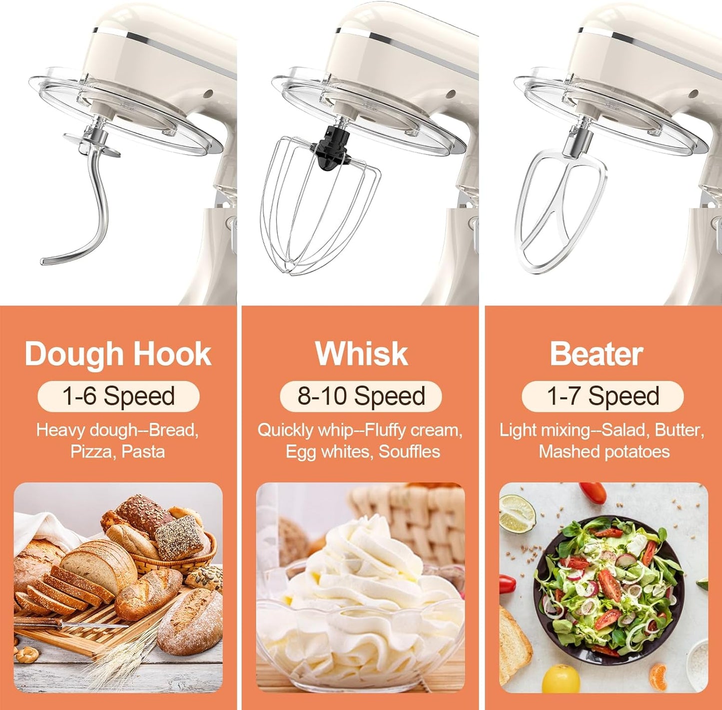 CEBORY 3-IN-1 Electric Stand Mixer, 6.5QT Bowl 660W 10-Speed Kitchen Mixer, Household Food Mixers include Dough Hook, Beater and Whisk, Bread Cake Mixer for Baking and Most Home Cooks, Pink