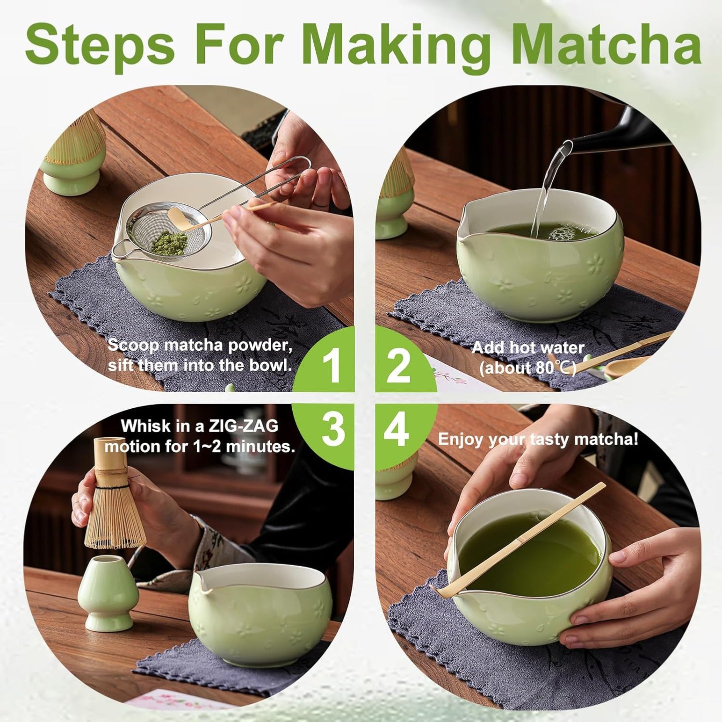 Clay&Fire Matcha Whisk Set, 9 pcs Ceramic Matcha Set, Gifts for Women,Matcha Bowl with Spout and Whisk, Matcha Kit for Matcha Lovers, Gift Mother's Day, Birthday, Anniversary