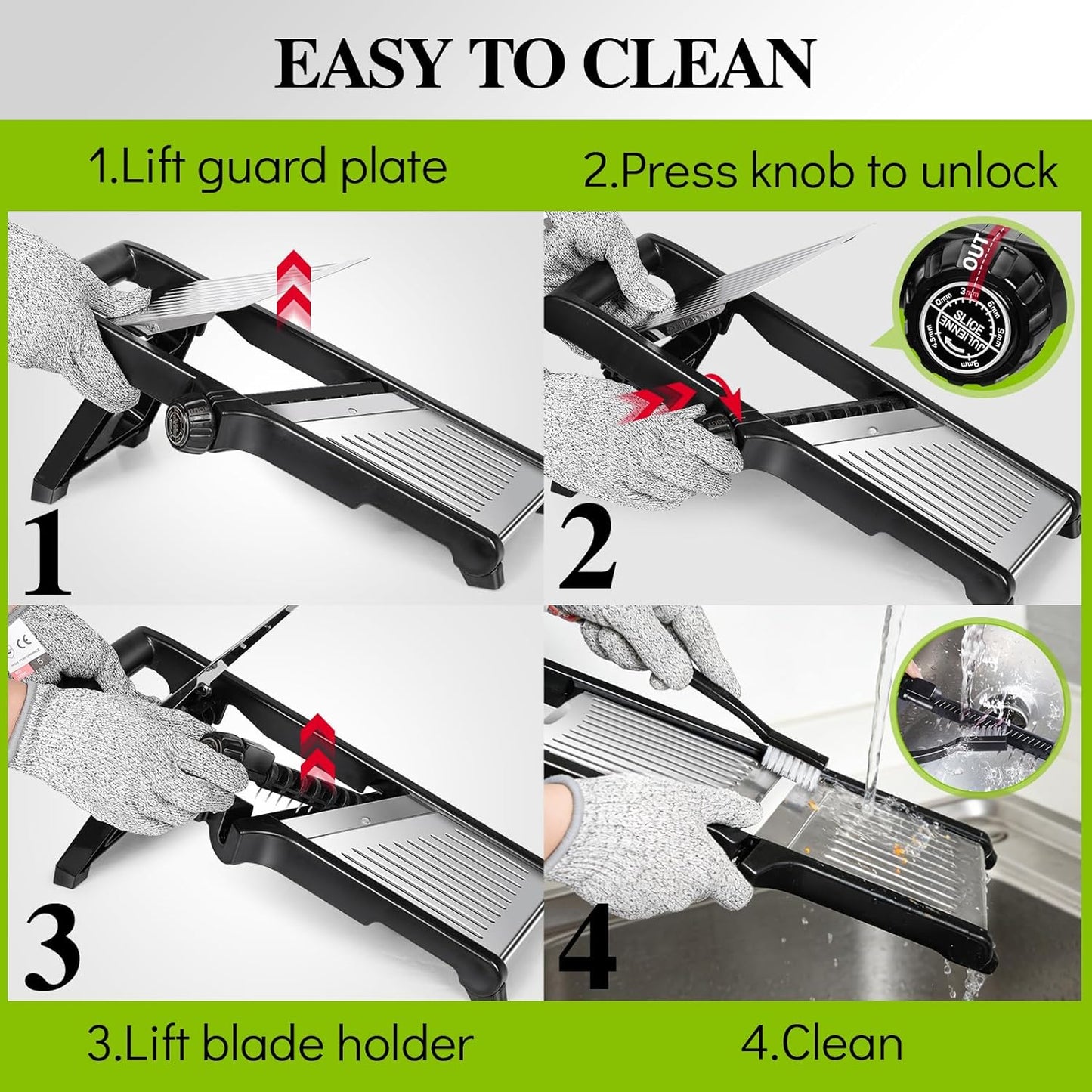 MASTERTOP Mandoline Slicer, 5 in 1 Mandoline Food Slicer for Kitchen,Stainless Steel Mini Vegetable Slicer with Safety Glove & Cleaning Brush,Adjustable Vegetable Chopper for Potatoes