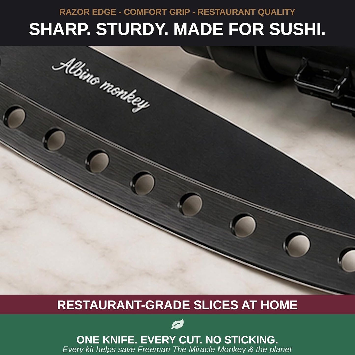 Albino monkey Sushi Making Kit with Pro Sashimi Knife – Roll 10+ Sushi Types – Sushi Bazooka, Bamboo + Dishwasher-Safe Mats, Nigiri Mold & Avocado Slicer Gift Box + Step-by-Step Video Guide