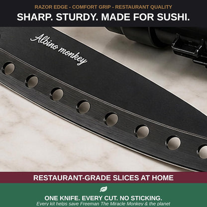 Albino monkey Sushi Making Kit with Pro Sashimi Knife – Roll 10+ Sushi Types – Sushi Bazooka, Bamboo + Dishwasher-Safe Mats, Nigiri Mold & Avocado Slicer Gift Box + Step-by-Step Video Guide