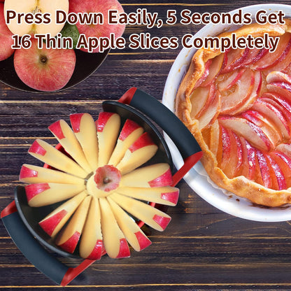 OOKUU Extra-Large Apple Slicer & Corer – 16-Blade Heavy Duty Stainless Steel Apple Cutter, Safe & Quick Apple Divider for Apples, Pears & More, with Clear Catch Bowl