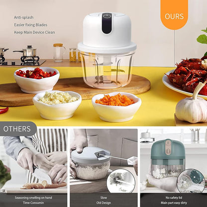 250ML Electric Garlic Chopper, Mini Portable Veggie Choppers, Garlic Grinder Masher Onion Chopper, Blender to Vegetable, Wireless Food Processor for Ginger, Chili, Fruit, Meat, etc