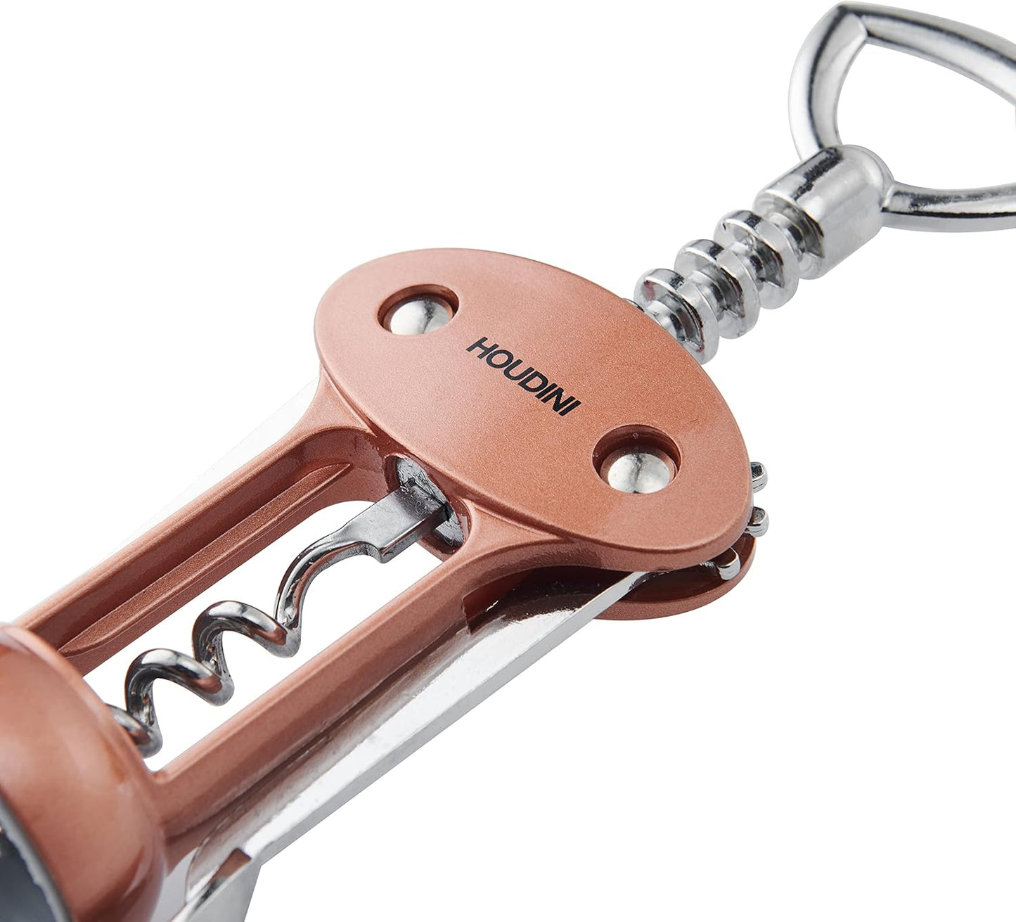 Houdini Wing Corkscrew Wine Bottle Opener, Stainless Steel Non-Stick Spiral, Dishwasher Safe, Clamps Securely onto Bottle, Will Not Crumble Corks