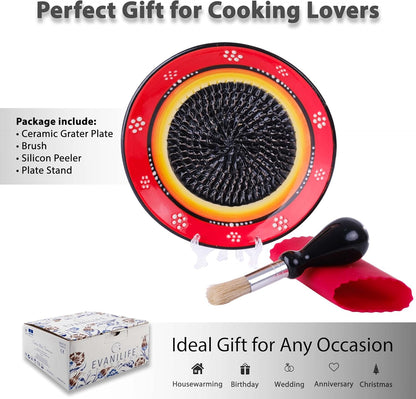 Handmade Ceramic Garlic Grater - 4 Pcs Garlic Press - Natural Ginger & Cheese Grinder - Decorative Mincer - Honey Yellow