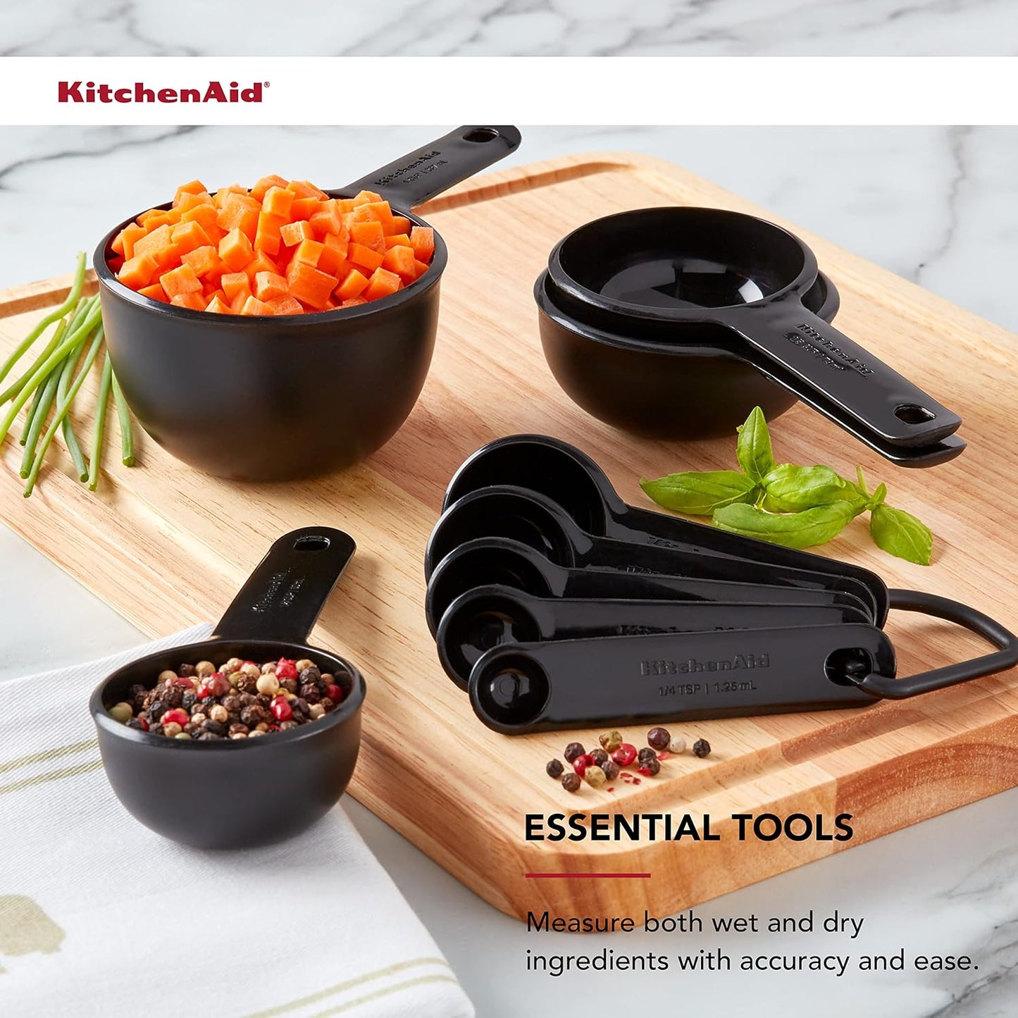 KitchenAid Universal Easy To Read Measuring Cup and Spoon Set with Soft Grip Handle for Maximum Control, Hang Hole and Nesting For Easy Storage, Dishwasher Safe, 9 Piece, Pistachio