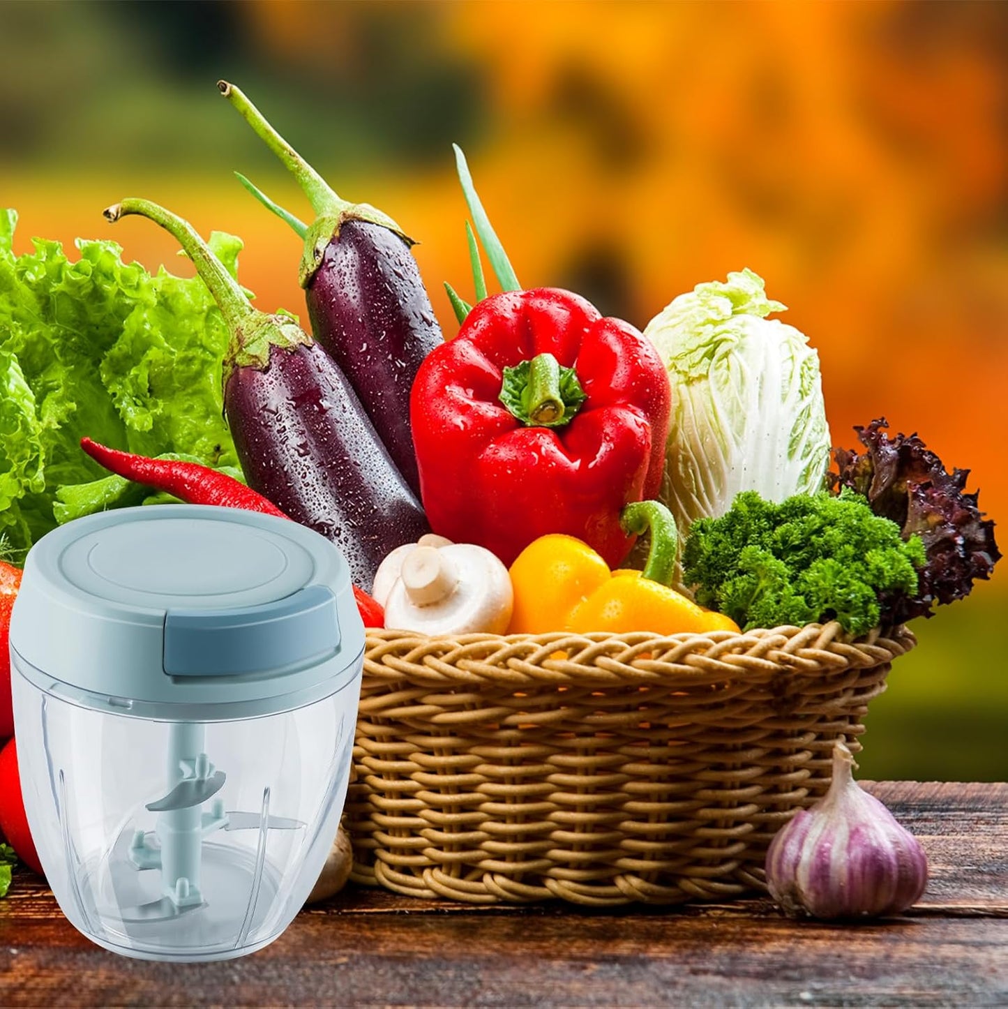 Garlic Chopper Mini Manual Hand Food Chopper for Kitchen Onion Dicer Crusher Garlic Mincer Blue 160ml