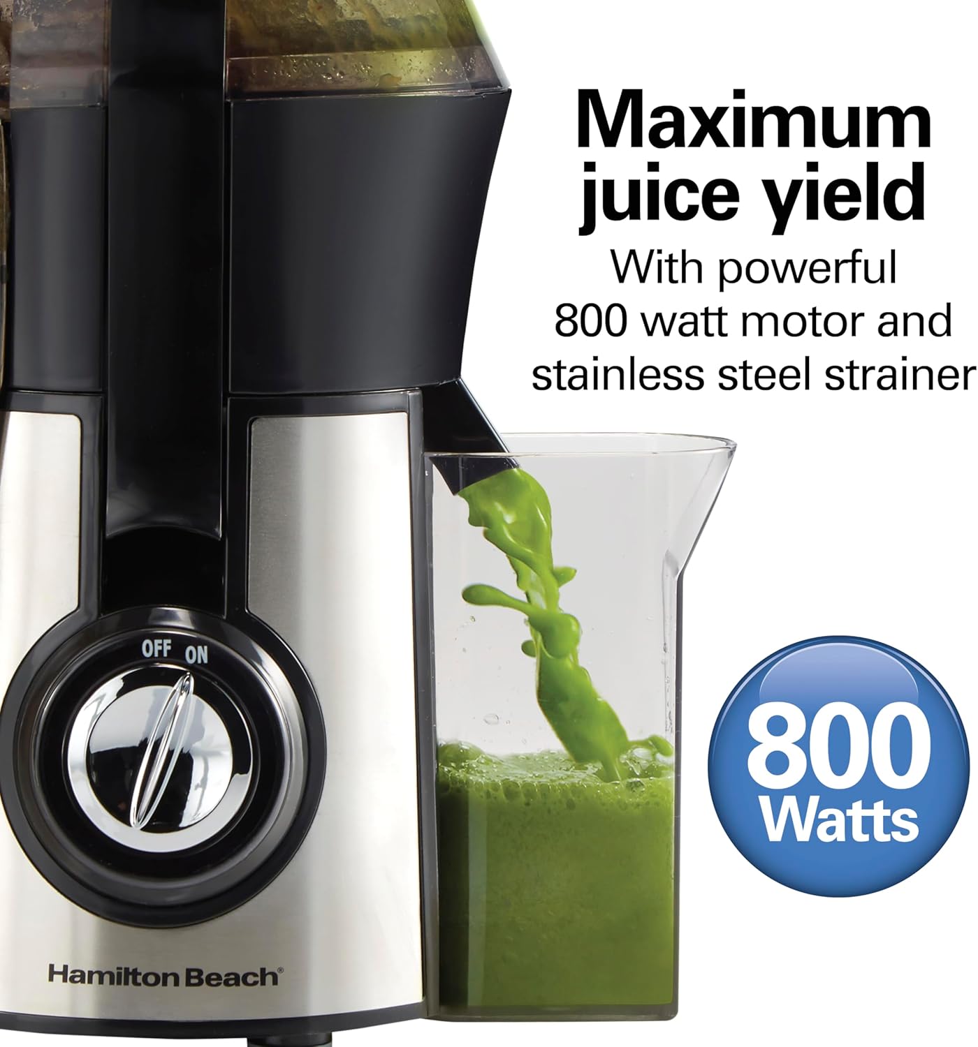 Hamilton Beach Juicer Machine, Big Mouth 3” Feed Chute for Whole Fruits and Vegetables, Easy to Clean, Centrifugal Extractor, Vegetable & Fruit Juicer, BPA Free, 800W Motor, Black