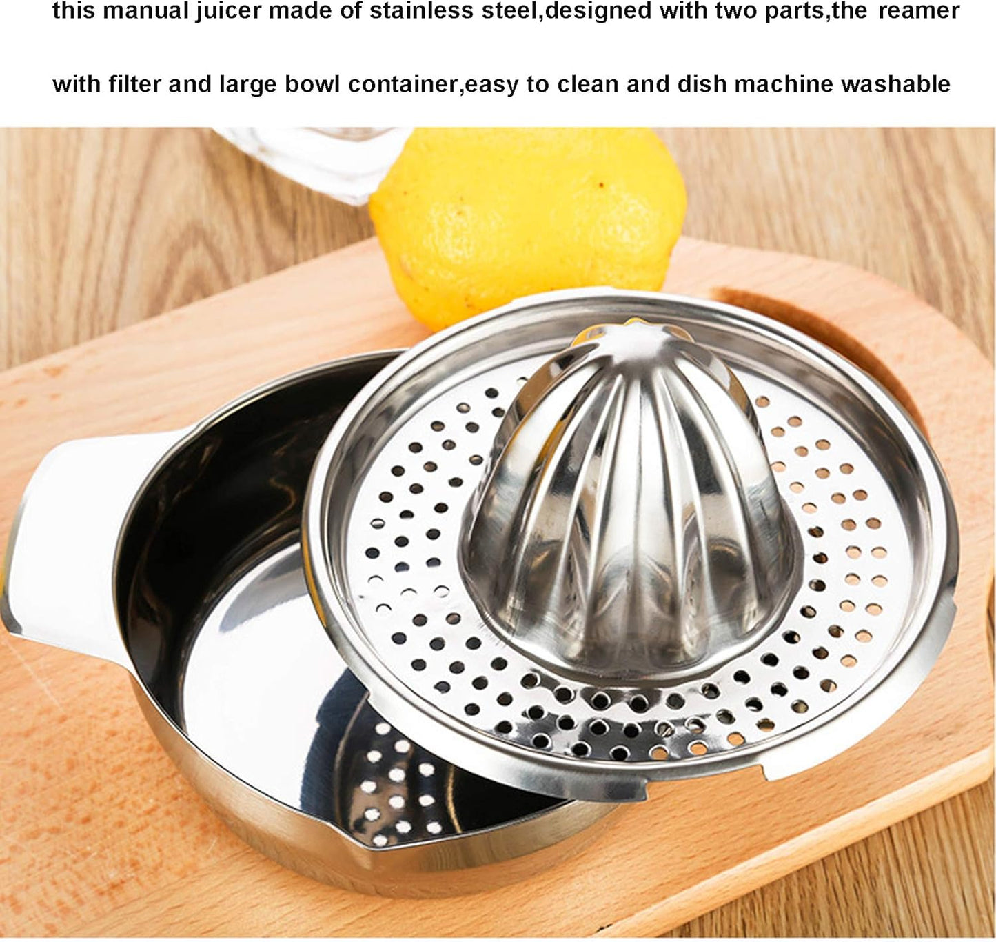 Stainless Steel Lemon Squeezer Citrus Juicer Handheld Press Orange Juice Squeezing Tool with Bowl Storage Container