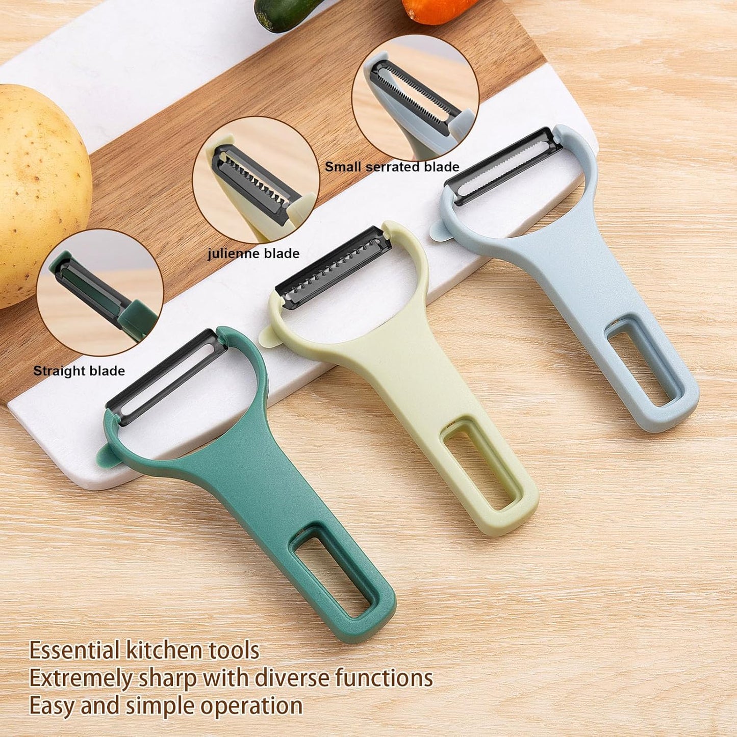 Potato Fruit Vegetable Peelers for Kitchen,Julienne Veggie Peeler,3 Piece Y Peeler Set