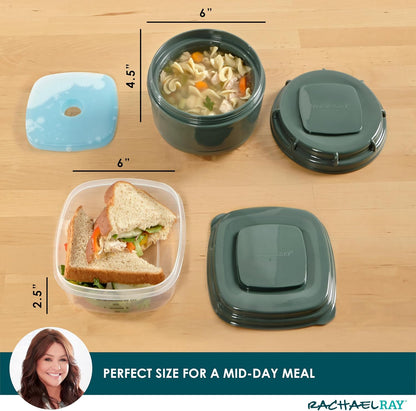 Rachael Ray Salad Container For Lunch, Salad Lunch Container For Adults, Salad Bowl Kit With Compartments For Salad Dressing & Toppings, Includes Ice Pack