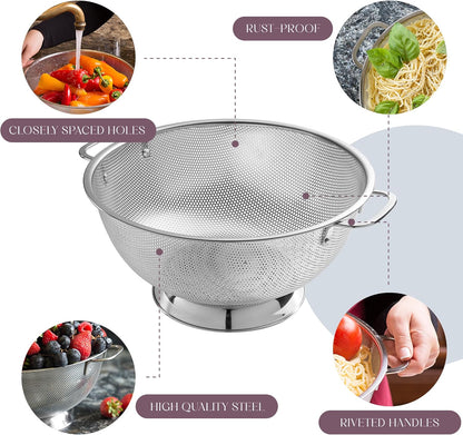 Bellemain Colander for Kitchen – 5 Qt Stainless Steel Strainer with Handle - 18/8 Pasta Strainer Bowl for Pasta, Spaghetti, Vegetables, Fruit, and Pot Draining - Stainless Steel Colander