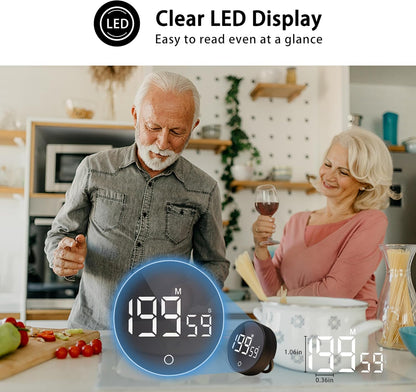 Digital Kitchen Timers, Magnetic Rotary Timer with Large LED Display, 3 Volume Levels, 0-199Min Countdown/Up, Easy Operation for Cooking, Studying, Fitness, Kids & Seniors